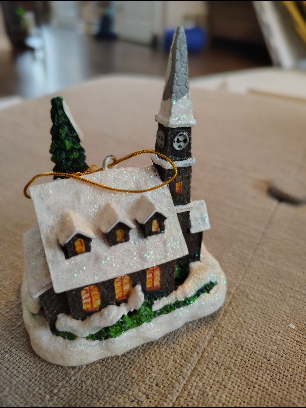 Thomas Kinkade Snowy Church Ornament, Vintage